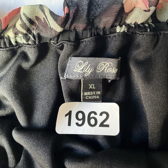 Lily Rose Women Dress M Black Floral A-Line Ruffle Belted Cold Shoulder Rompers - Picture 2 of 14